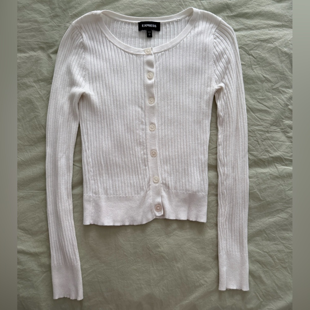 Express Ivory Ribbed Cardigan - Picture 2 of 6
